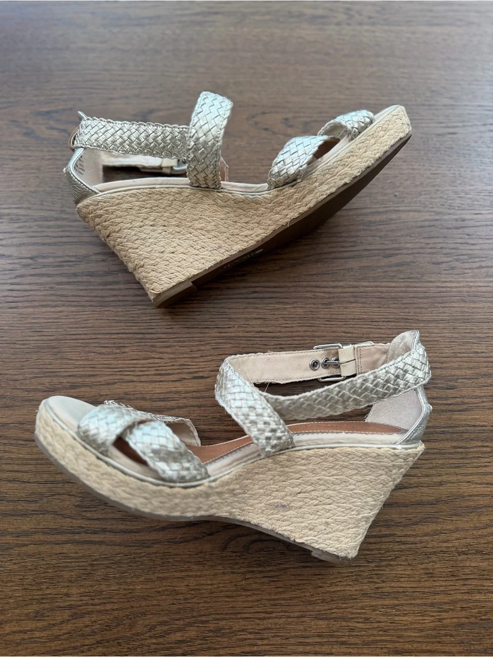 Sperry Women's Light Tan and Gold Braided Slingback Wedge Sandals